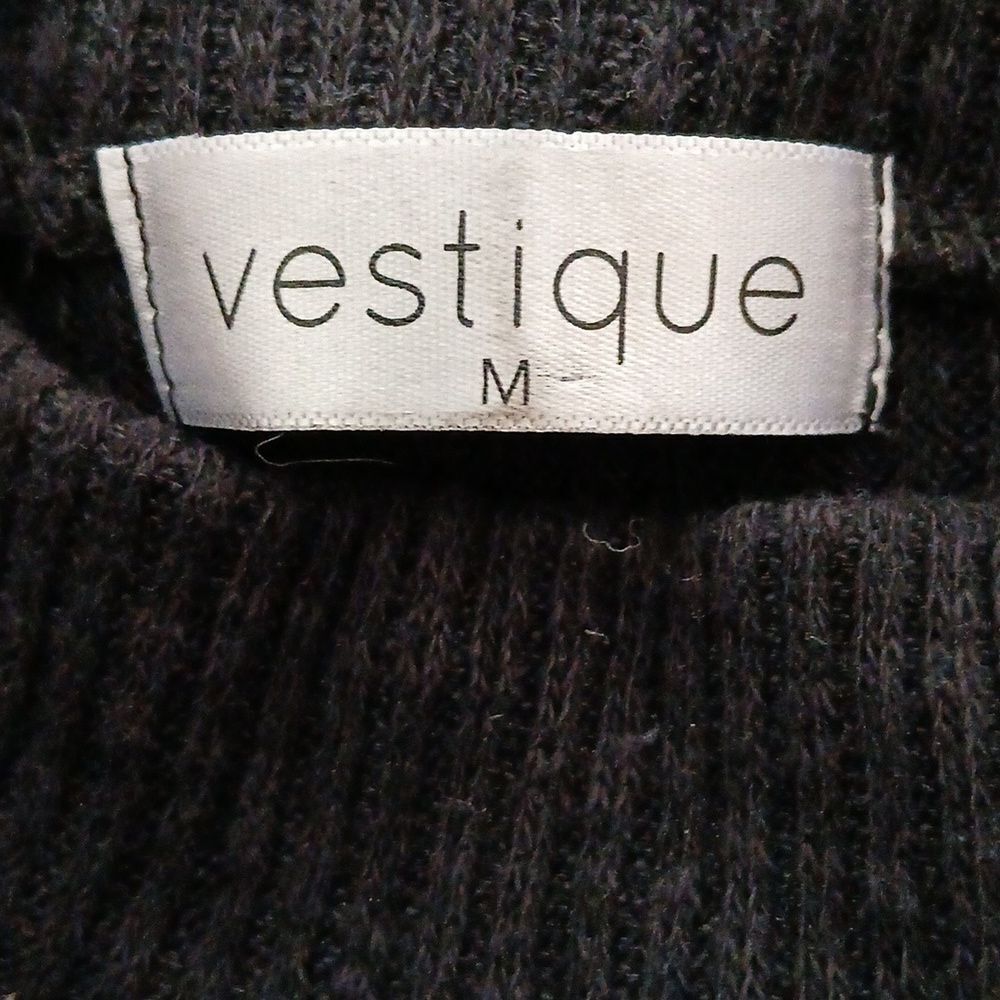 Vestique Stretch Black Fitted Long Sleeve Ribbed Sweater Dress Sz M — image 5 of 5
